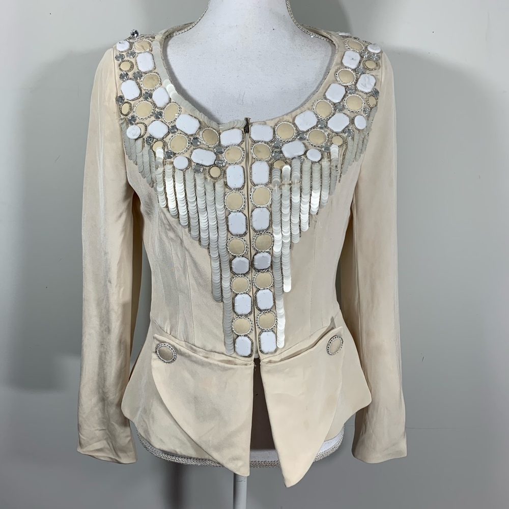 Escada beaded silk jacket blazer ivory embellished